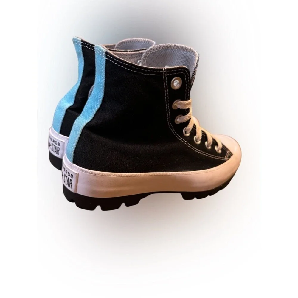 Converse Custom All Star Lugged High Top Platform Sneakers In Black And Blue - Picture 4 of 16